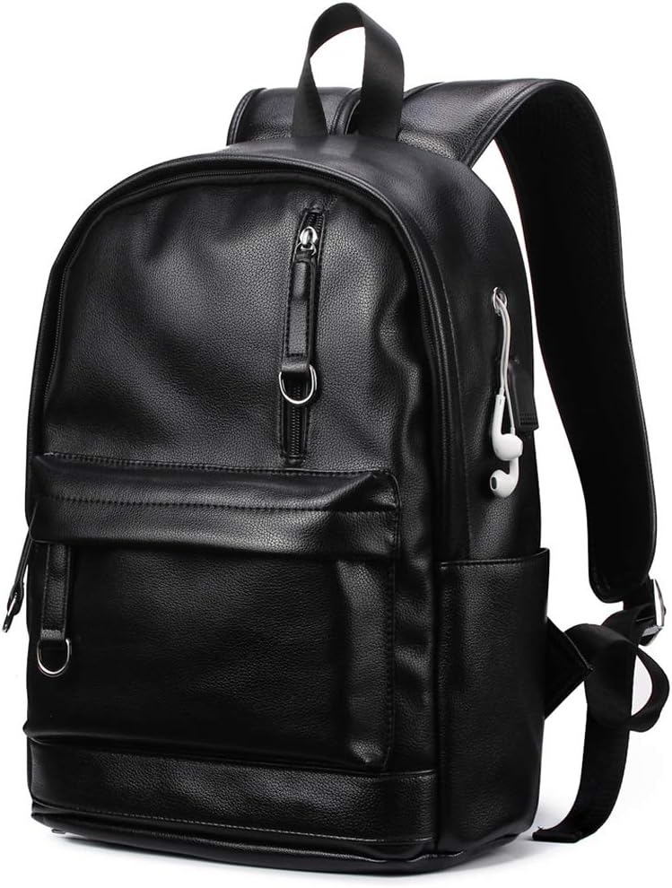 Backpack For Women Men Trendy PU Leather School College Bookbag USB Charging Port Laptop Computer Soft Leather Backpack Women Men Travel Backpack