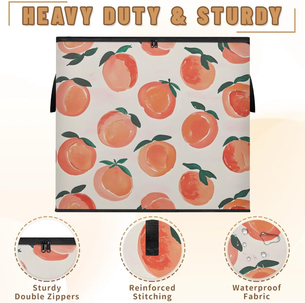 Honeybaby 214L Extra Large Comforter Storage Bag Sweet Peaches Storage Totes with Lids Waterproof Closet Organizer Folding Blanket Storage Bags for Clothes Bedding Pillows
