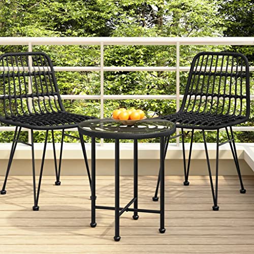 Woonisher Table de Salle à Manger Noir Ø50 cm Verre trempé et Acier Table Jardin Exterieur Salon de Jardin Pas Cher