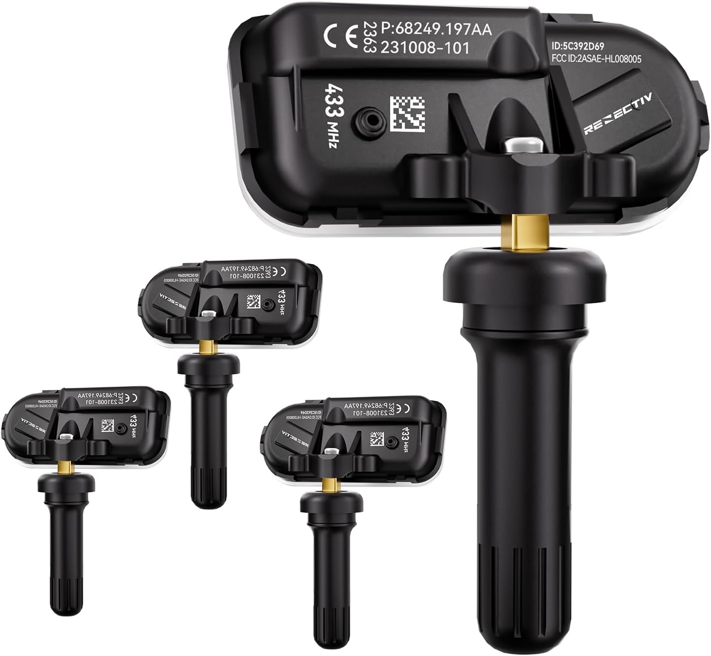 RENECTIV TPMS Sensor 4Pack, 433Mhz Tire Pressure Monitor Sensors Compatible with 2014-2022 RAM 1500 2500 3500 4500 5500 Jeep Chreokee Replace OE#68249197AA 68239720AA 68157568AA