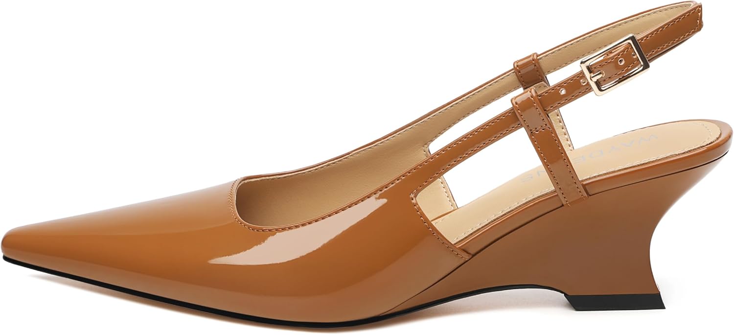 WAYDERNS Closed Toe Wedge Heels for Women Sling Back Wedge Heels Square Toe Women's Wedge Pumps Slingback Heel Dress Shoes for Office Evening Prom Wedding 2 Inch