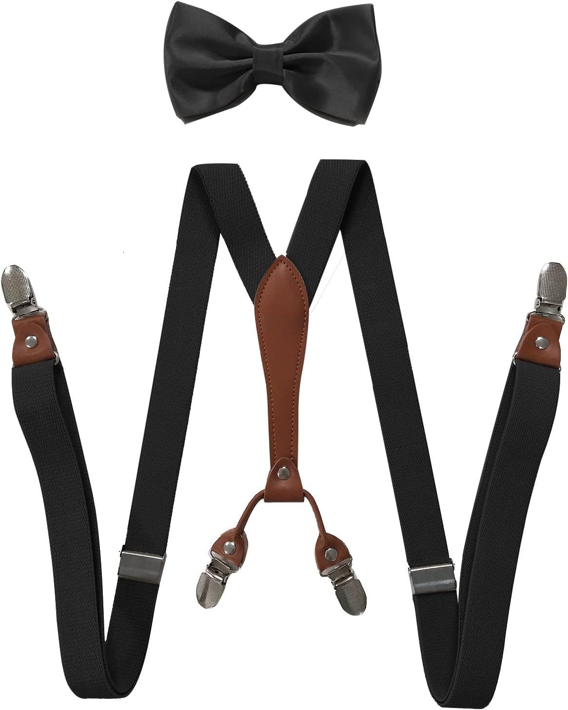 x suspenders， Stylish elastic suspenders and bow suit, 2.5cm adult 4-clip for men and women