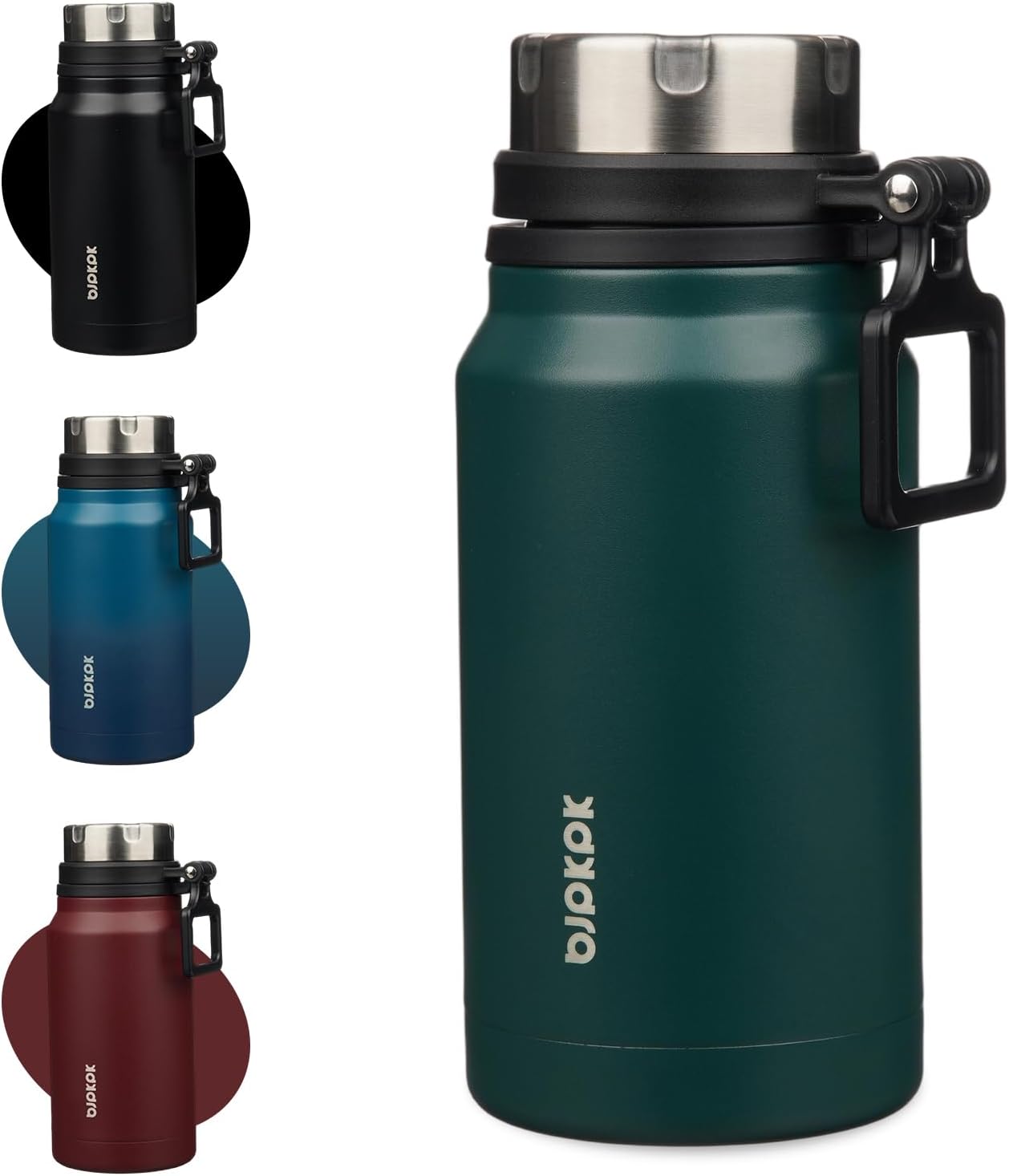 BJPKPK 24oz Insulated Water Bottle with Handle BPA Free Stainless Steel Travel Thermal Flask Reusable Big Water Bottle,Dark Green