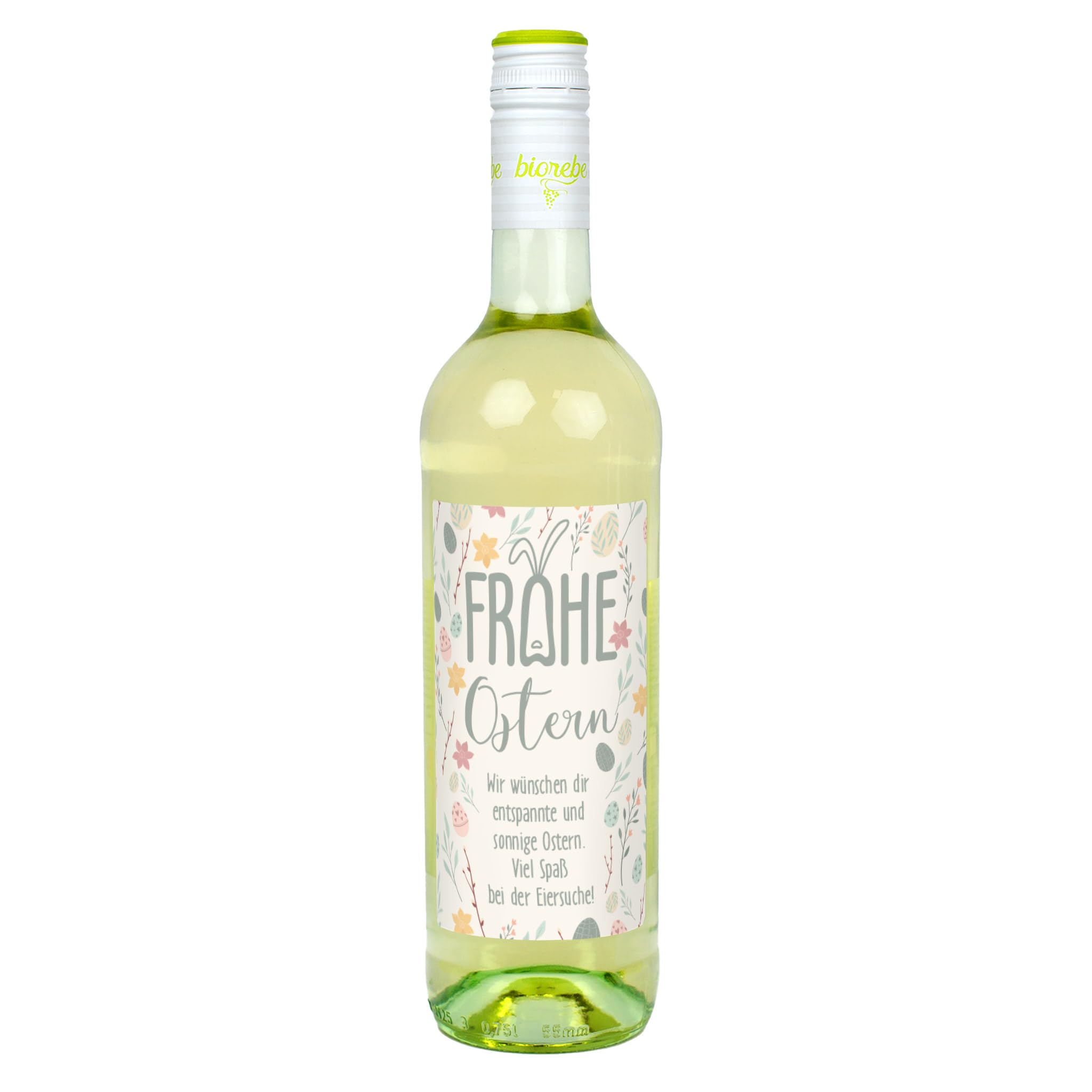 Herz & Heim® Personalisierter Osterwein – Rotwein, Weißwein oder Rosé mit Wunschtext – Oster-Motive – Weinflasche mit personalisiertem Etikett (Ostern Pastellfarben, 0,75 Liter, Weißwein)
