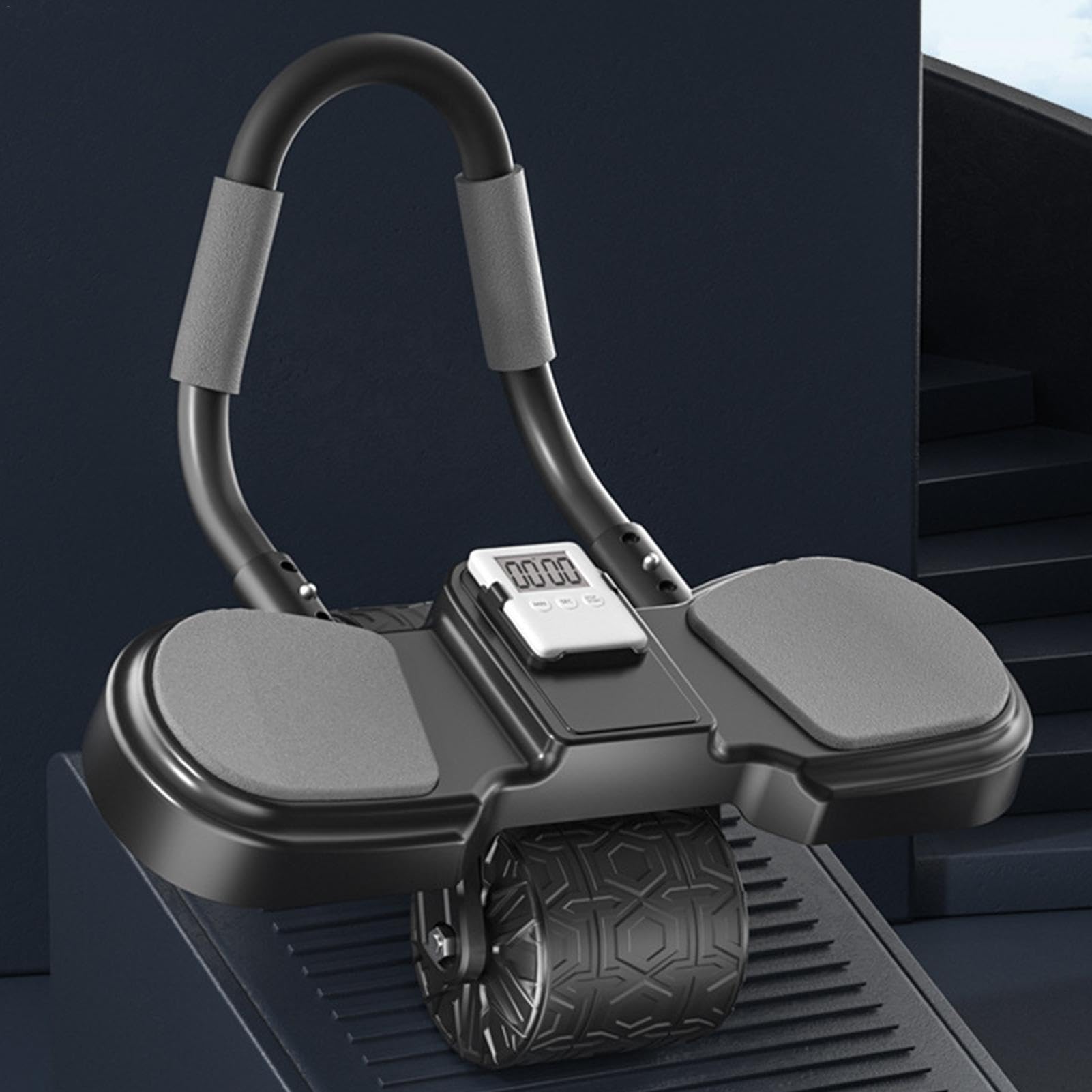 Generic Ruota addominale a rimbalzo automatico, regolabile, attrezzatura per allenamento addominale, ruote per esercizi per addominali, ruota compatta per fitness con timer e contatori, per palestra