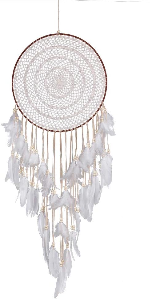 CHICIEVE Large Dream Catchers Extra Big White Feathers Handmade Decorative Wall Hanging Ornaments- 15.7" Diameter - 43" Long.