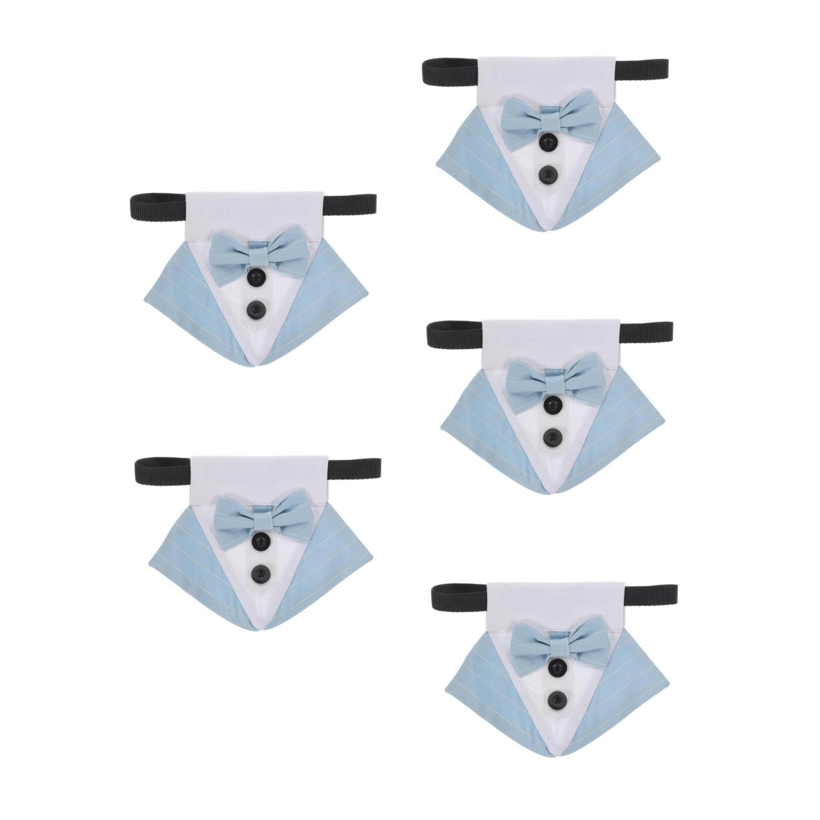 VICASKY 5 Pièces Collier Chien Costume Mariage avec Nœud Bandana Ajustable Polyester pour Chiot Accessoire Élégant pour et Cérémonies Bleu S