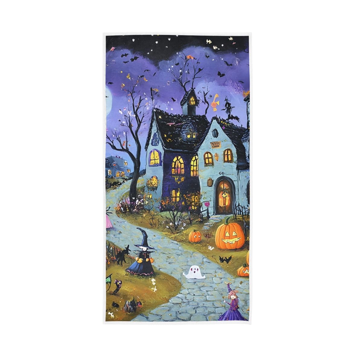 LSRCPD Cartoon Halloween Night Hand Towel, 15 x 30 Inches, Soft Highly Absorbent Towels for Bathroom Gym Shower