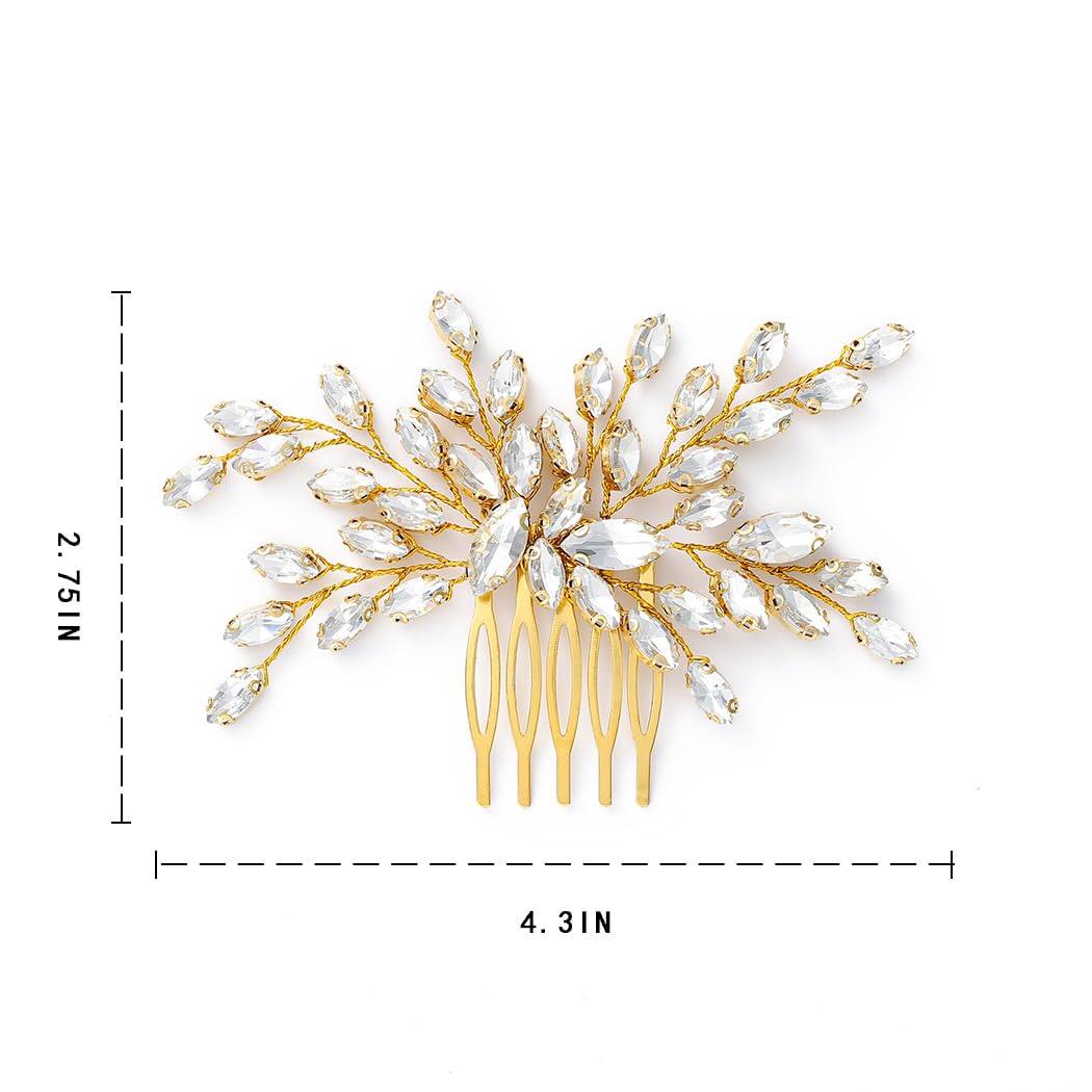 Foyte Crystal Wedding Hair Comb Gold Rhinestone Headpieces Leaf Bride Hair Pieces Bridesmaid Side Hair Combs for Women and Brides (gold) - Image 6