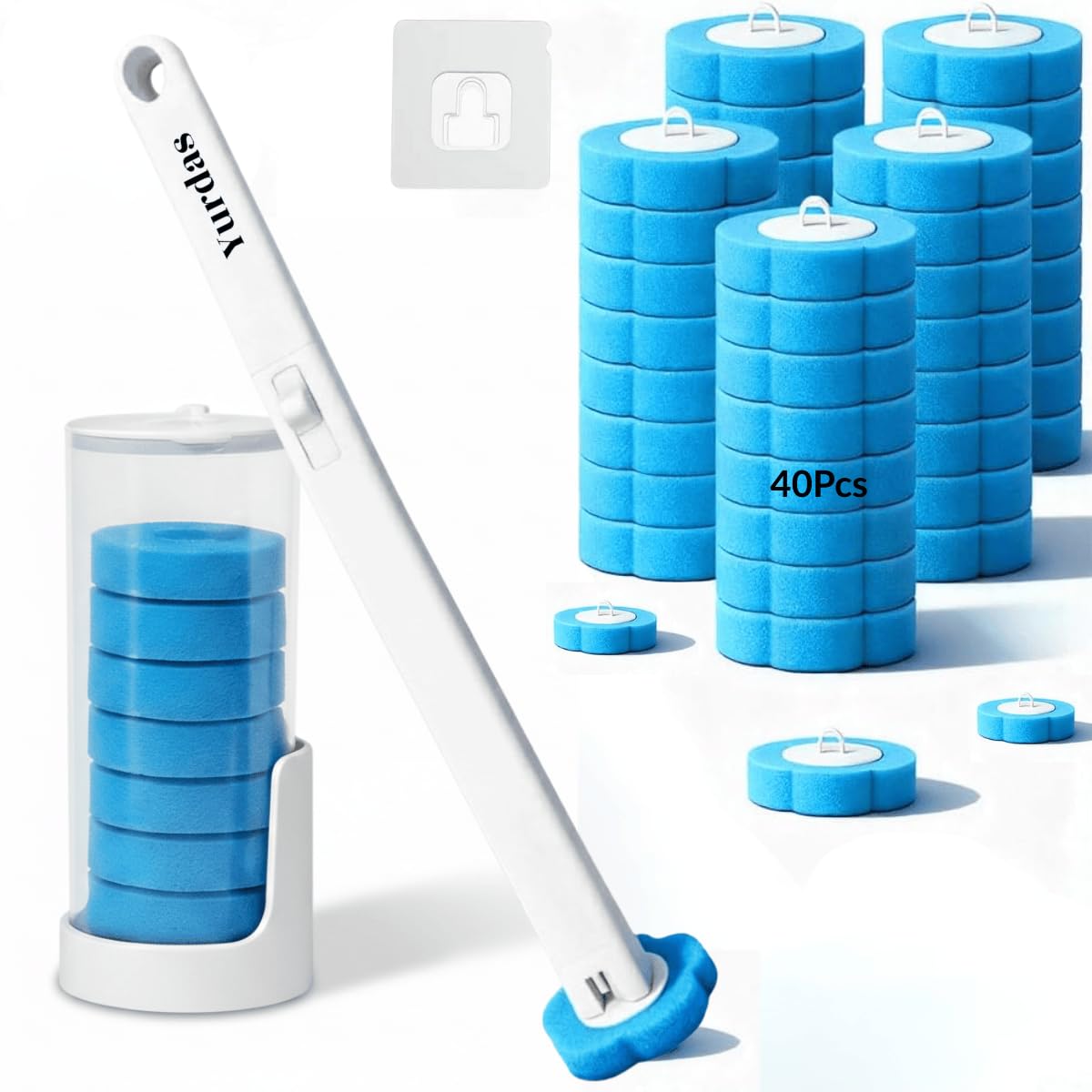 Yurdas Disposable Toilet Brush Set with 40 Refill Heads & Holder – Toilet Cleaning Wand with Replaceable Pads for Bathroom Cleaning