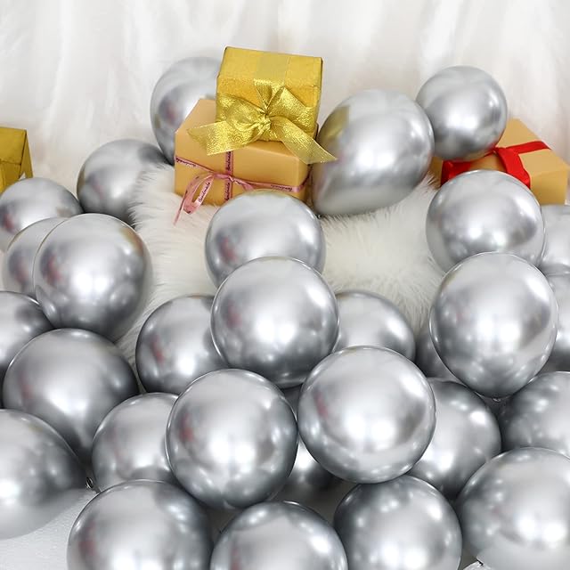100 Pieces 5 Inch Metallic Balloons Decorative Latex Balloons for Birthday Wedding Engagement Festival Party Decorations (Silver)