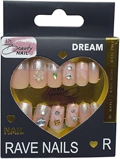 أظافر تركيب عن طريق الضغط ومزينة بحجر الراين 12 قطعة وردي Sm4