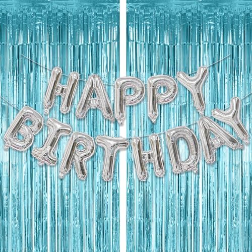 Black Gold Birthday Decorations, 2PCS Tinsel Foil Curtains Door Streamers Party Backdrop Background, BlackGold Happy Birthday Banner Bunting with Foil Fringe Curtain for Birthday Party Decorations