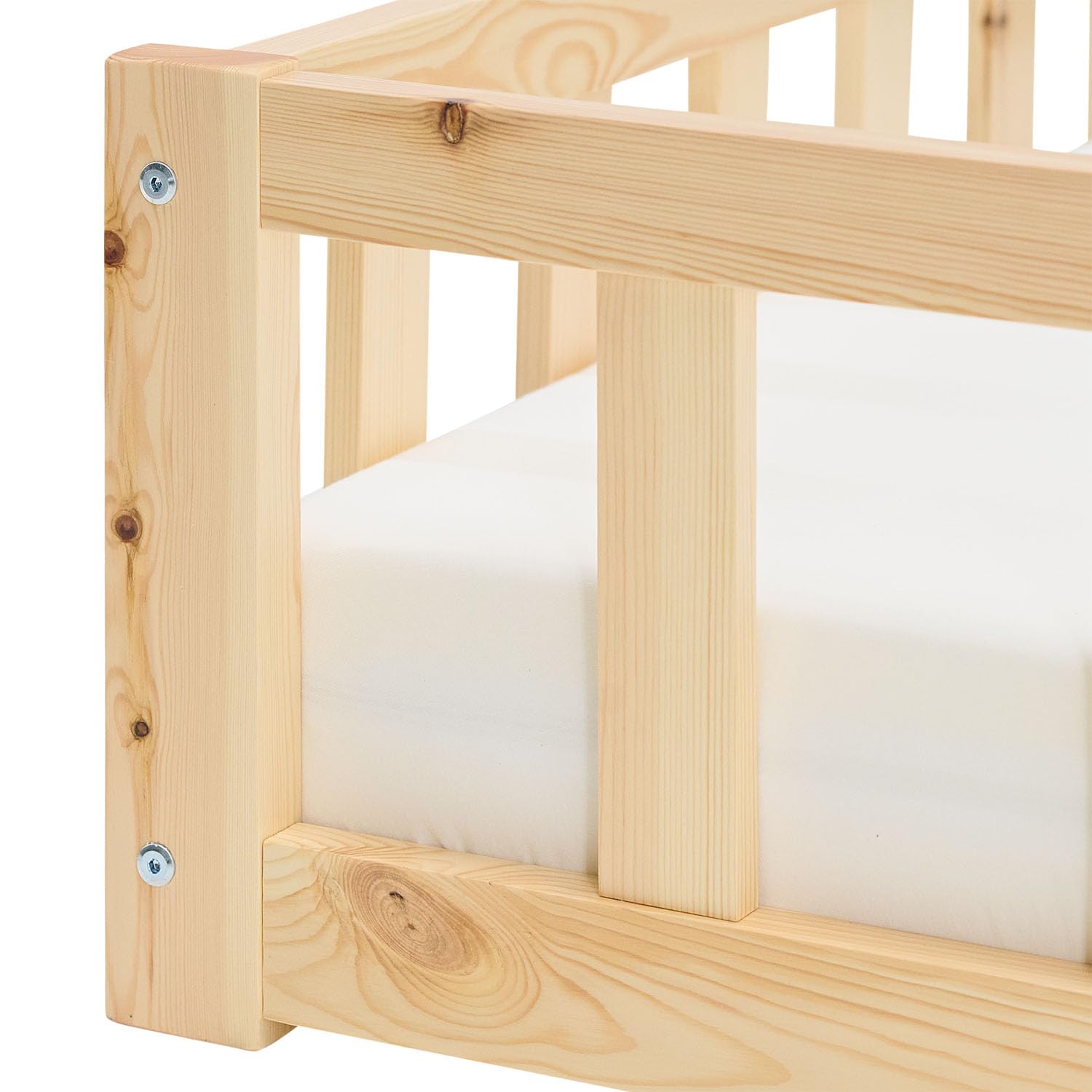 Homestyle4u Lit de sol, 120 x 200 cm, naturel, Montessori en bois, pour enfant, avec protection anti-chute, sommier à lattes