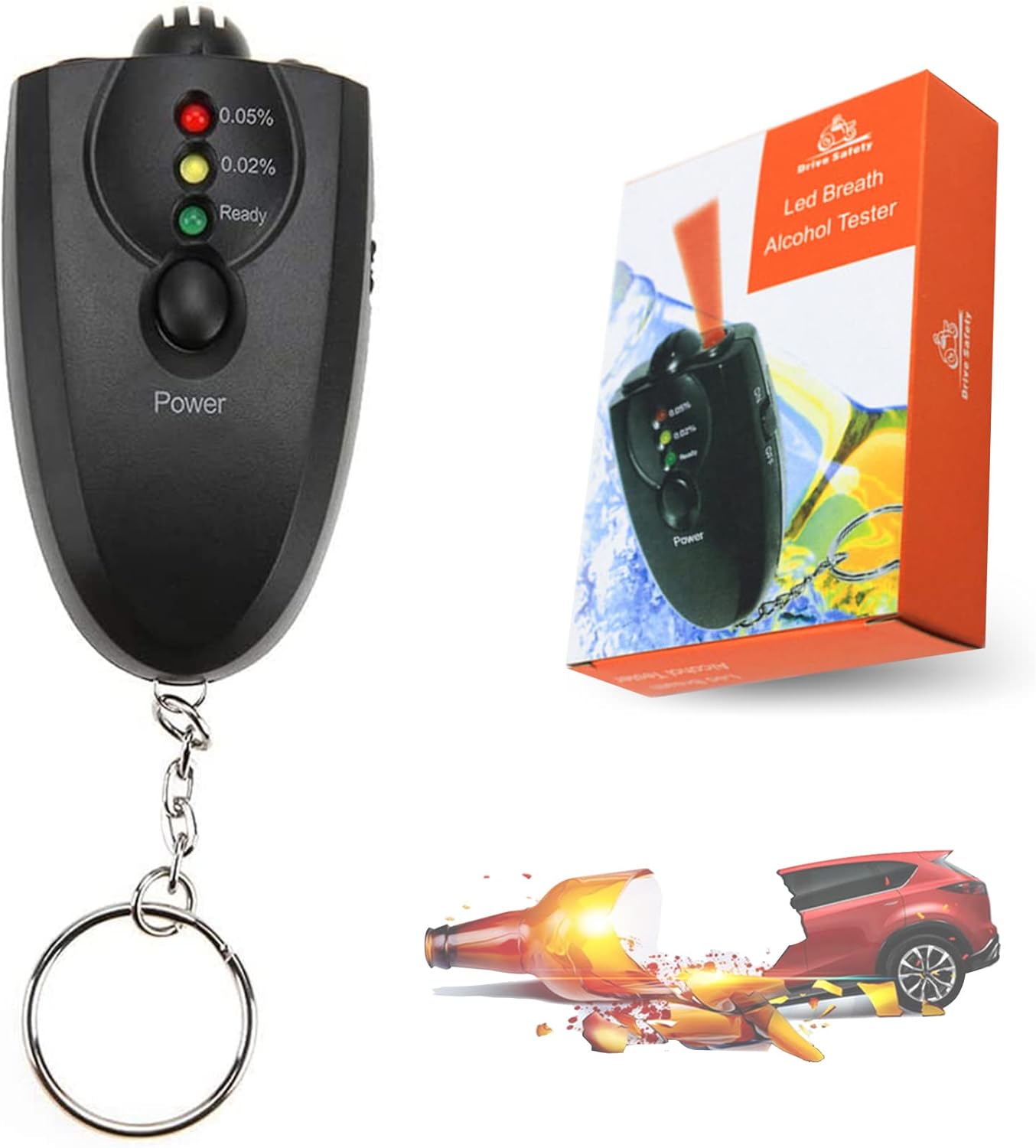 Breathalyzer,Portable Professional LED Alcohol Tester Detector Meter Key Chain, for