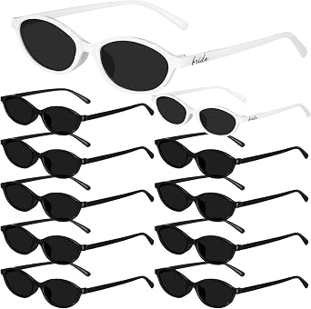 TrelaCo 10 Pack Bride Sunglasses Retro Oval Y2k Narrow Bridesmaid Gifts