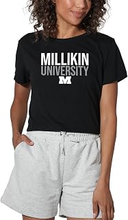 Official Collegiate Distressed Stacked Logo Women's Apparel Crop Top T-Shirt Collection, Black