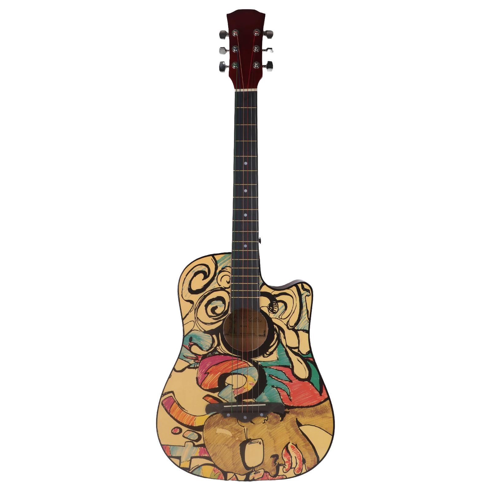 Drewniana Gitara, 38-calowa Gitara Akustyczna z podstrunnicą o Dużej Gęstości i Wzorem Graffiti, dla Początkujących