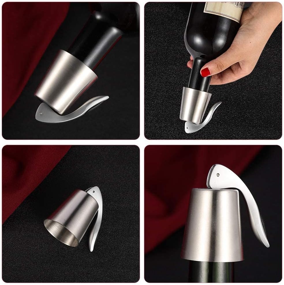 Hmeisweet 2個セット ステンレス シルバー ワインストッパー ボトルキャップ 密閉栓 炭酸抜け防止栓 バキュームポンプ 真空ポンプ 鮮度を保持 日付スケール