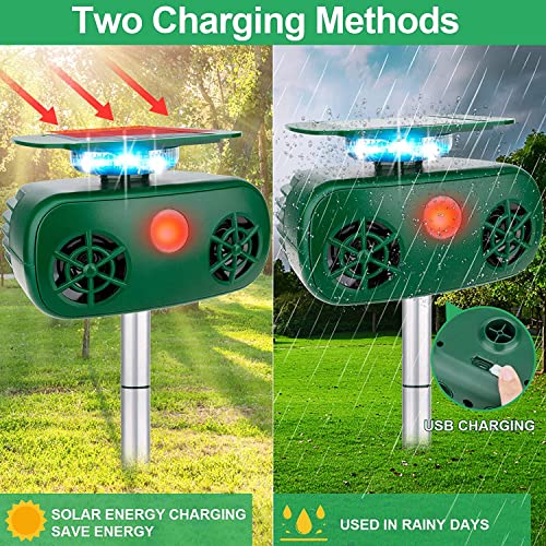 Ultrasonic Animal Repeller, Solar Powerwd Animal Repeller, Cat Bird Repellent Outdoor Solar Powered Ultrasonic Repeller Waterproof Dog Deterrent Squirrel Raccoon Deer & More Repellent for Yard Garden