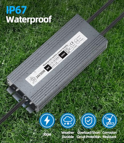 Image of Low Voltage Transformer 24V 300W, IP67 Waterproof LED Power Supply Driver, AC 100-130V to DC 24V 12.5A Converter Power Adapter for Indoor Outdoor LED Light, Computer, Landscape Lighting Project