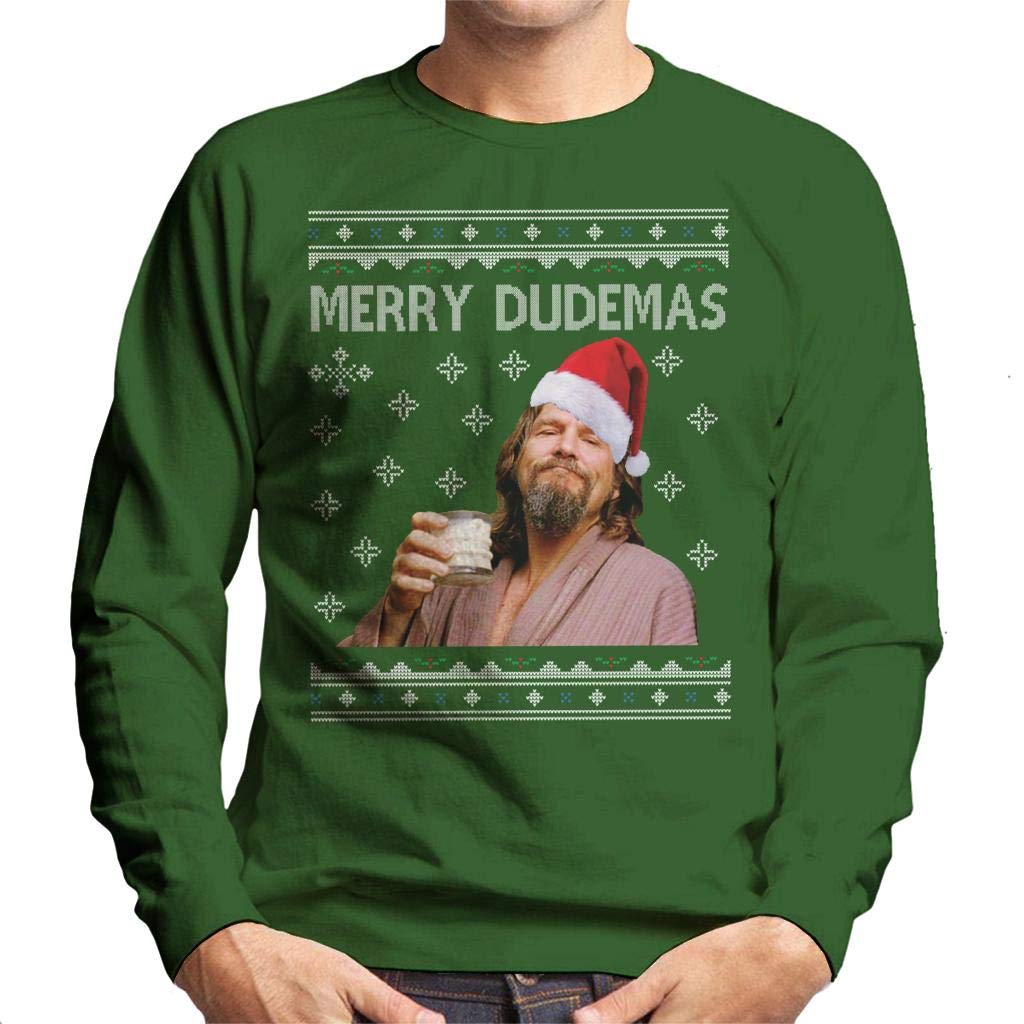 Cloud City 7 Men's Bottle Green Merry Dudemas Big Lebowski Dude Christmas Sweatshirt