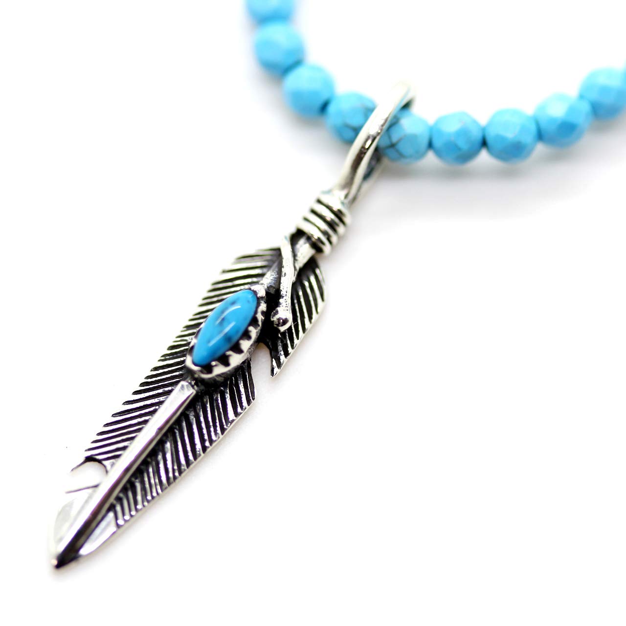 Amazon | [石輝] ターコイズが入ったシルバー925フェザーペンダント
