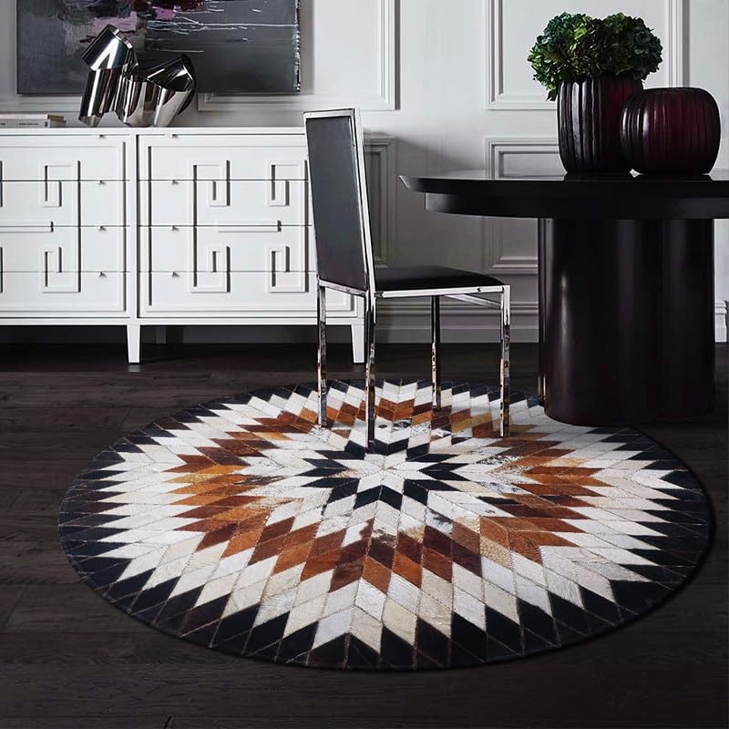 Tapis de luxe en patchwork de cuir de vache rond diamètre 140cm - 4