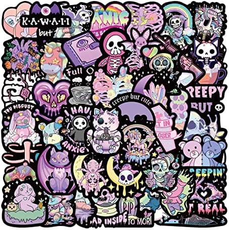 Cute Gothic Stickers 50 Pcs Midnight Goth Vinyl Sticker Pack, Waterproof Skeleton Toy Decal Stickers for Water Bottles, Phone Case, Skull Stickers Decals for Girls Teens and Adults