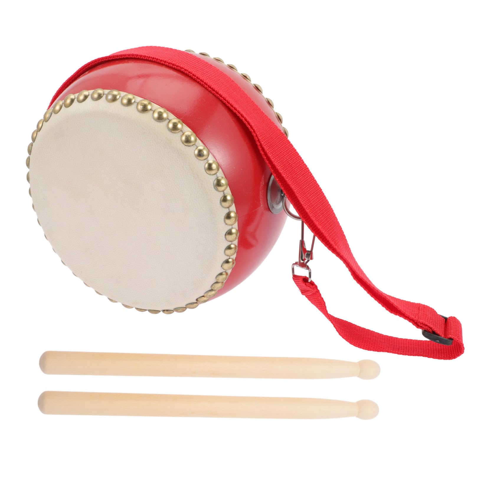 Tamburo Giocattolo in Pelle di Mucca in Legno Rosso | Strumento Percussione Musicale, per Feste di Celebrazione, per Bambini e Adulti