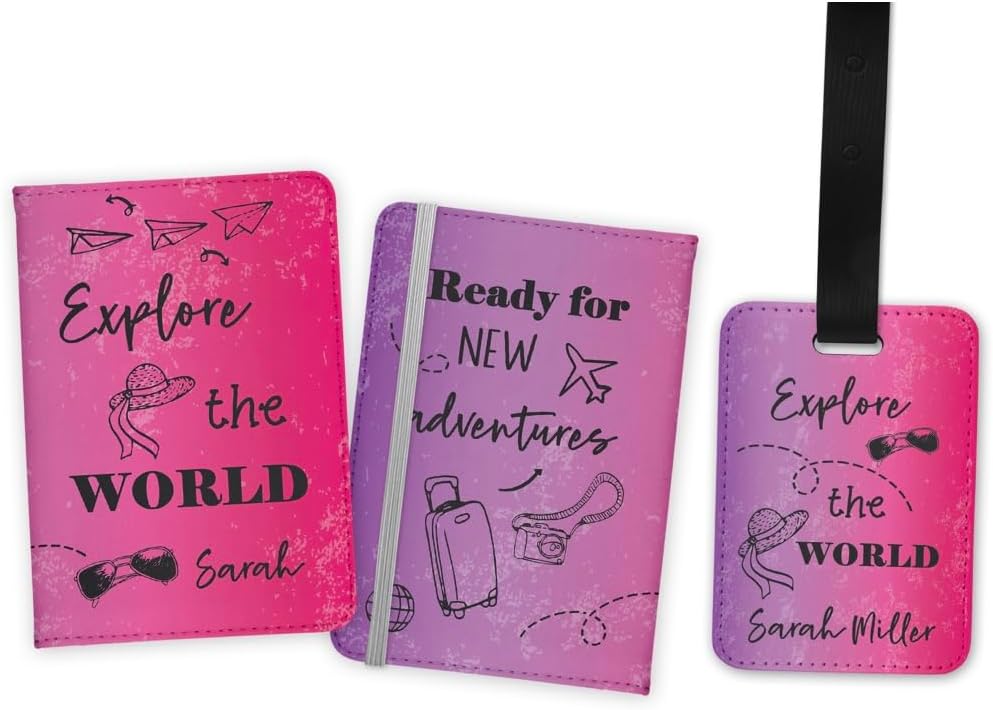 Personalized Passport holder, Personalized Passport Cover for Girls, Customized Passport Cover and Luggage tag, Personalized Gift for girls, travel set Gift. (Passport Cover + 2 Tags)