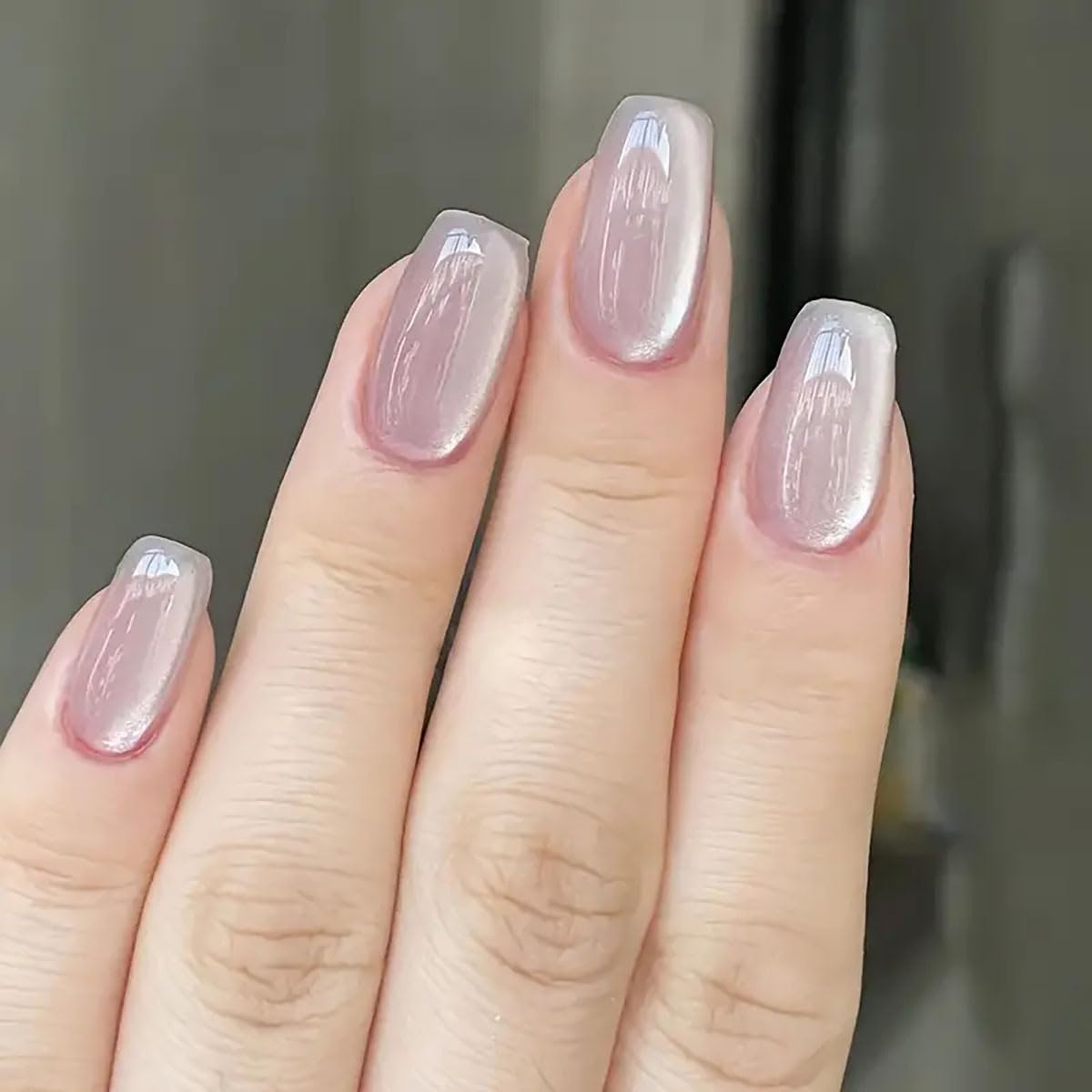 24Pcs Press On Nails, Stick On Nails, Press On Nails Almond Shape Reusable Grey Almond Design Set