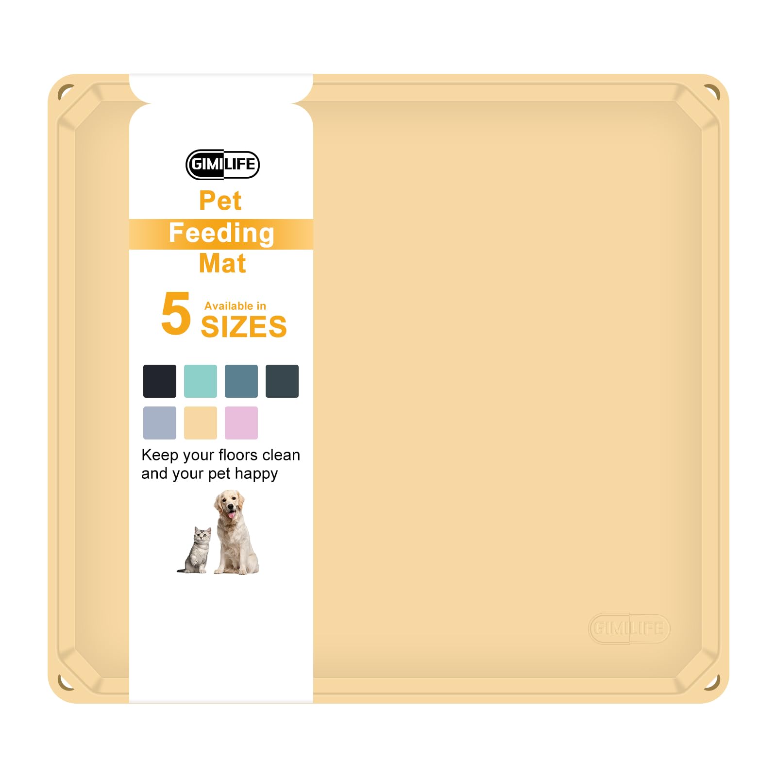 Pet Food Mat, Gimilife Silicone Dog Cat Food Mat for Food and Water, Non Slip Dog Cat Feeding Mat with High Lips, Pet Placemat for Messy Drinkers