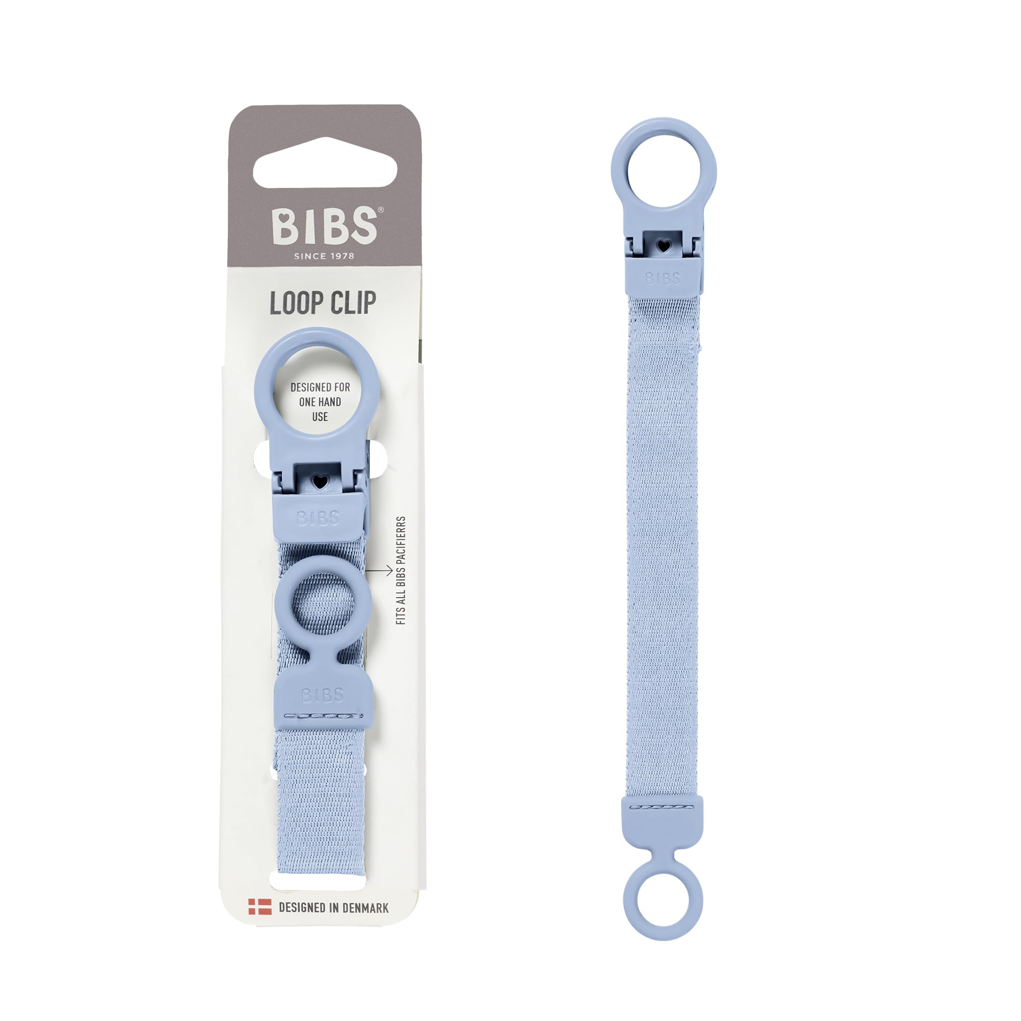 BIBS Loop Schnullerkette – Schnullerband mit Silikon - Für Babys ab 0 Jahren - Praktische Einhandbedienung - Kompatibel mit BIBS Schnullern & Anderen Marken - Maschinenwaschbar, BPA-Frei - Dusty Blue
