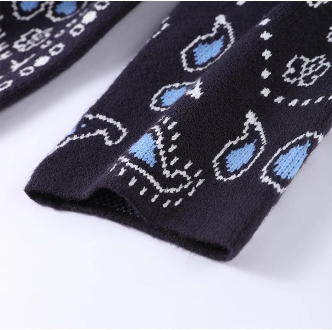 Women's Retro Tassel Print Cardigan V-Neck Lace-Up Full Sleeve Knitted Sweater