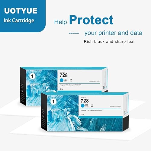 Miniatura 4 de Cartucho de tinta cian 728 de 4.4 fl oz (paquete de 2) – Cartucho de tinta Utye 728 (F9J67A) Reemplazo para HP 728 Ink Work con impresora T830 MFP y