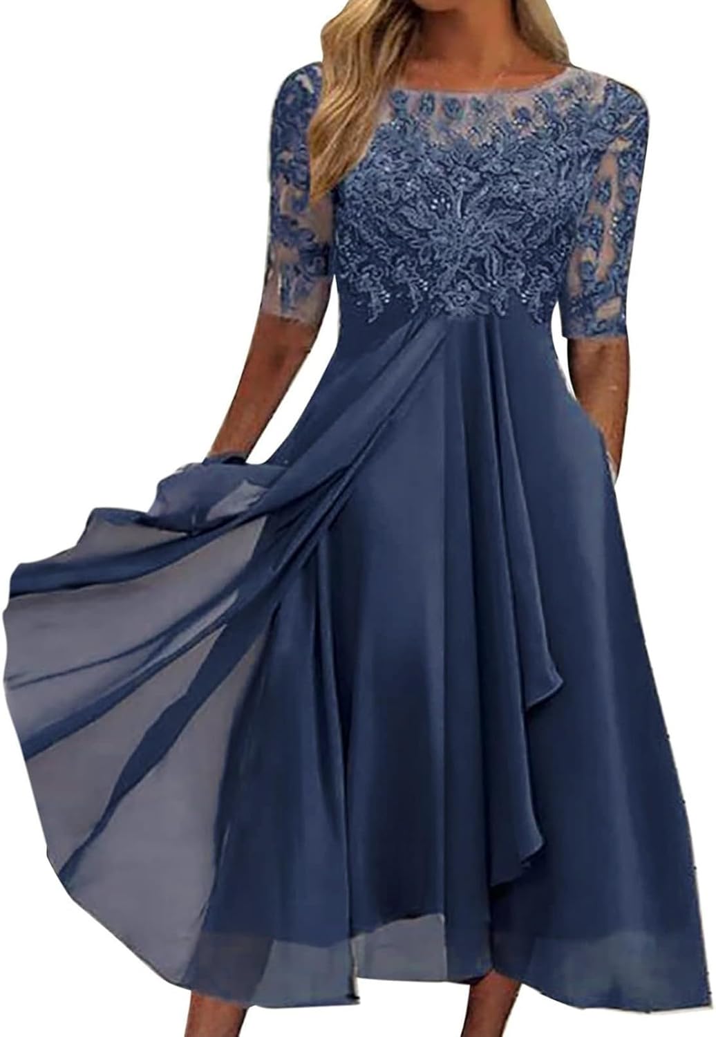 Abendkleider Damen Lang Sommerkleid Kleid Elegant Chiffon Spitze Swing Cocktailkleid Lässig Festliche Kleider Für Frauen Hochzeitsgast Brautjungfernkleider Partykleid