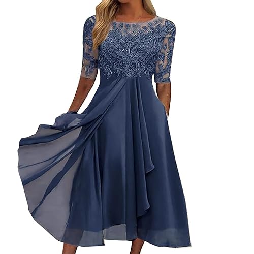Abendkleider Damen Sommerkleid Lang Kleid Elegant Chiffon Spitze Swing Cocktailkleid