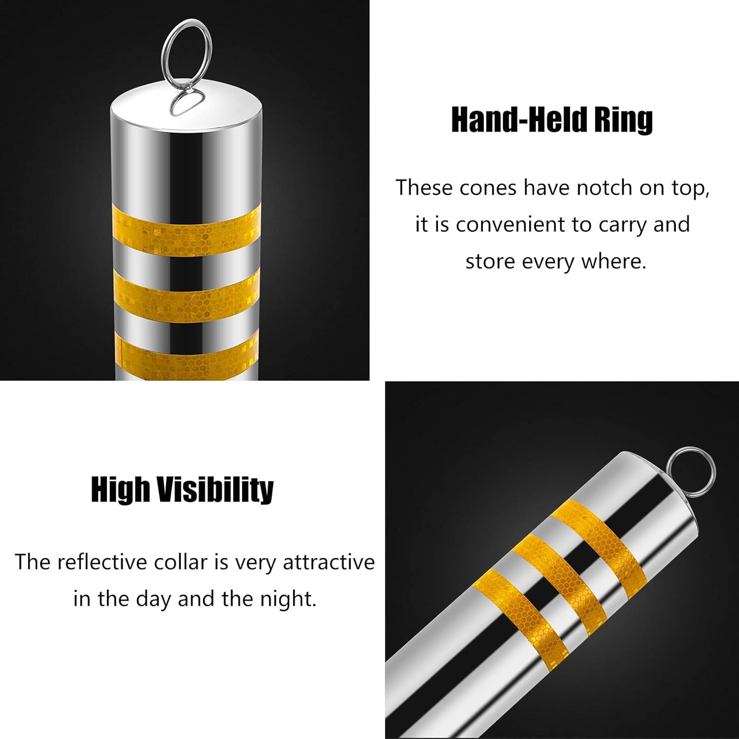 Construction Cone Traffic Delineator Post Stainless Steel Road Cones,65/80cm Removable Multi Purpose Reflective Traffic Safety Cone,Delineator Post for Pedestrian/Driveway/Parking Lot(65CM/25.6in)