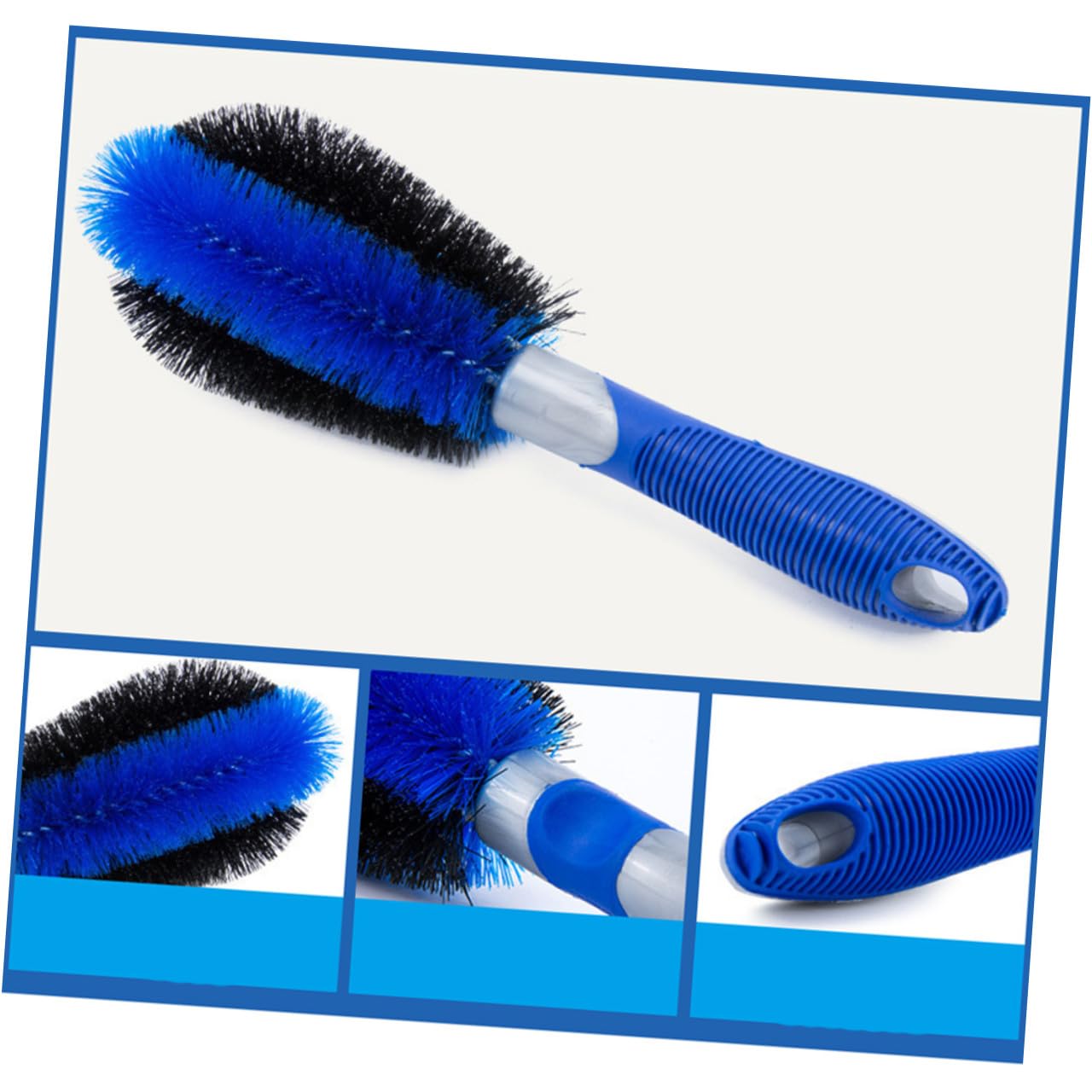 Ciieeo Set di 3 Spazzole per Cerchioni Auto Blu in PVC e Pp | Impugnature Corte e Lunga, per Raggio e Paraurti, Kit Pulizia Pneumatici, Uso Auto e Moto