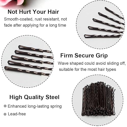 Miniatura 3 de Alfileres largos marrones para cabello grueso, 2.75 pulgadas Jumbo Bobby Horquillas con funda, alfileres extra grandes para bollos, alfileres de