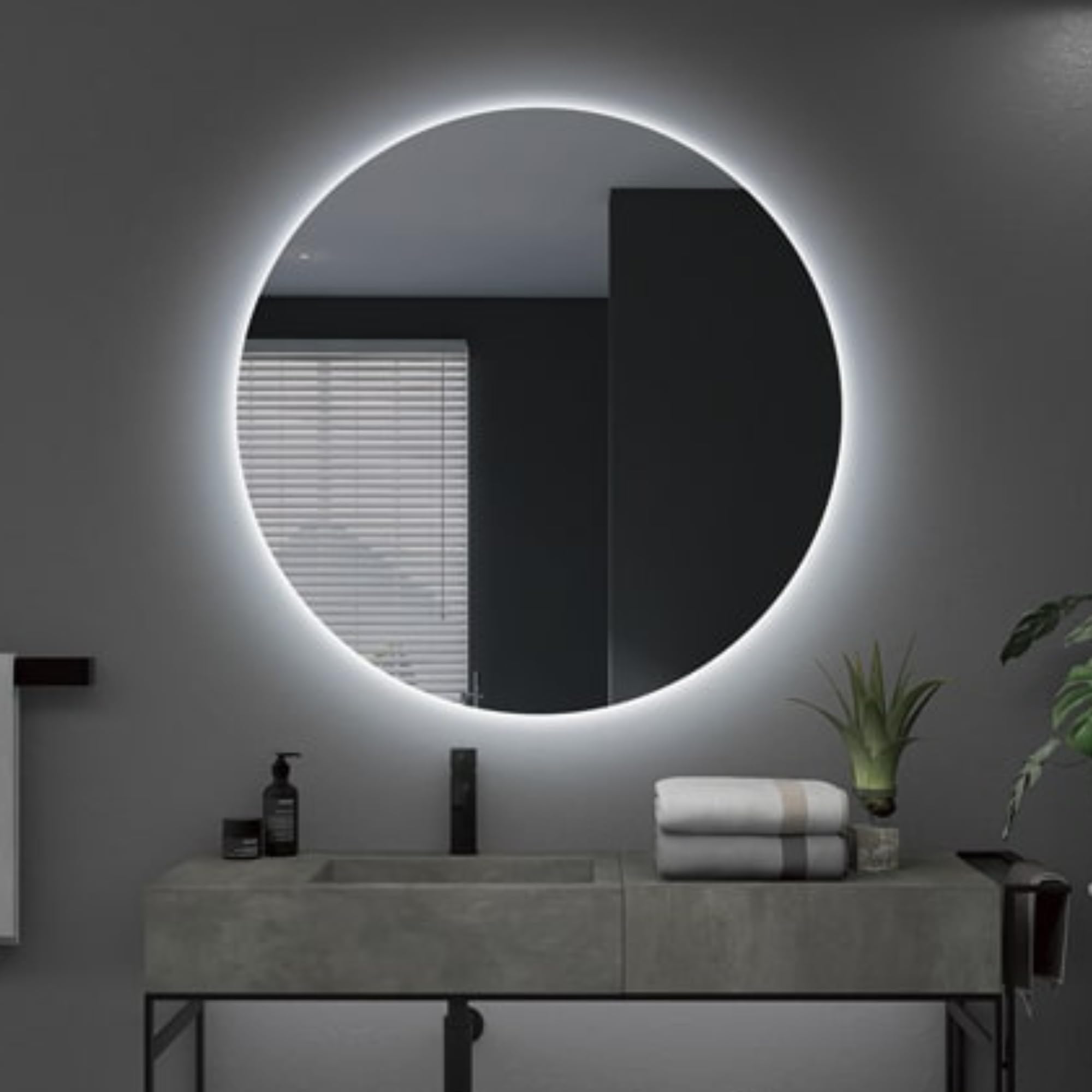 LEDIMEX - Espejo Baño LED Redondo 90cm | Espejo Retroiluminado con Luz Integrada Fría 6500k | Espejo Redondo Pared con Premarco para Mueble de Baño | Serie Oporto