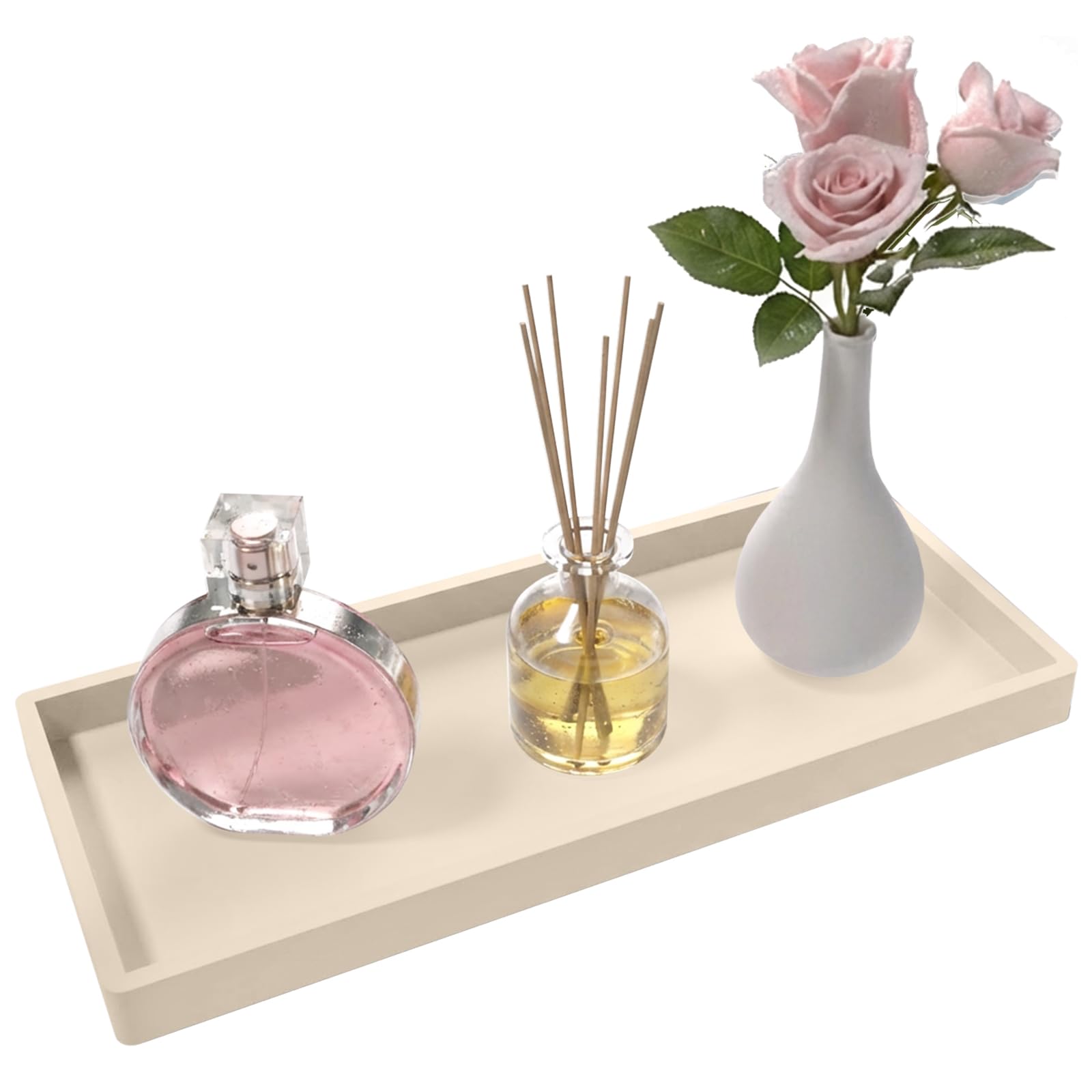 Countertop and Vanity Tray, 30x12.5cm countertop decorative silicone furniture decorative tray, Kitchen Sink Organizer for Scrubber, Lotion Bottles, Perfume, Jewelry, Candle(Beige) โ image 1