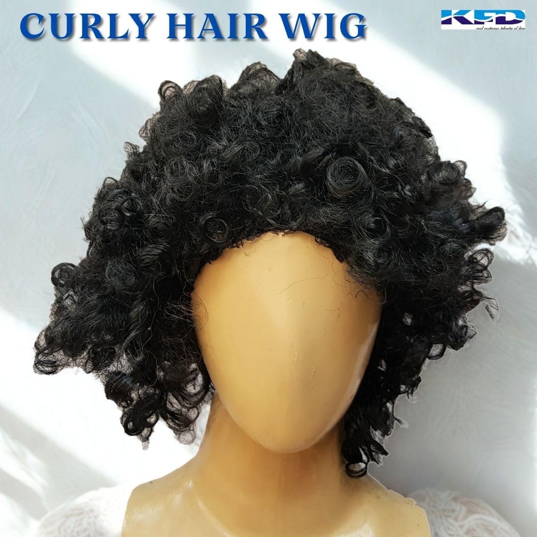 Kaku Fancy Dresses Black Curly Afro Funky Malinga Wig for Disco/Party Props/Party Favours -Black, 3-8 Years, for Boys & Girls 1