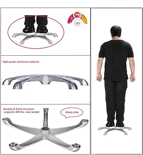 Miniatura 4 de Kaleurrier Base de taburete para silla, piezas de repuesto para silla de oficina, base de aluminio resistente reforzado de 5 patas, resistente que