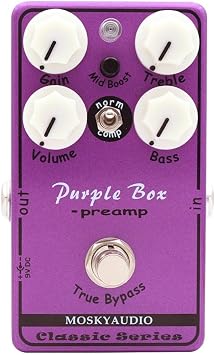 for MOSKY Box Preamp Overdrive Effect Pedal with True Bypass, 2-Band EQ and Boost, Metal Guitar Stompbox for Electric Guitar, Purple