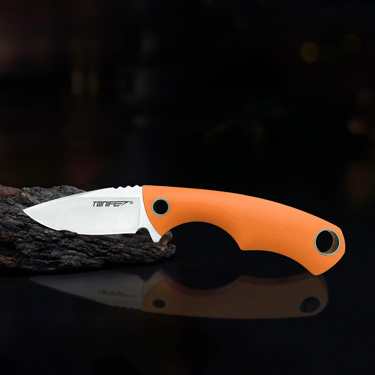 TONIFE Squirrel Full Tang Coltello da Collo Lama Fissa 4,3cm Totale 11,9cm con Fodero in Kydex e Catena a Sfera per Caccia, Campeggio, Sopravvivenza(Arancia)