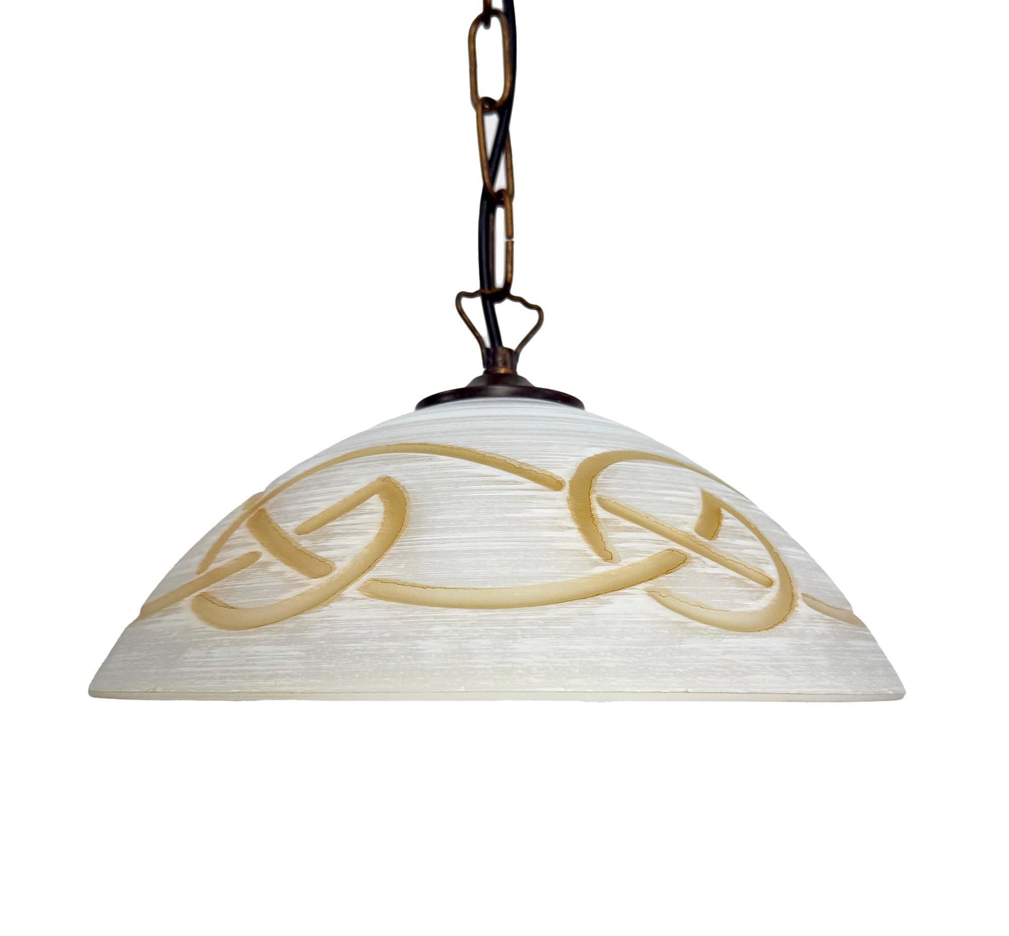 Lampadario a sospensione classico a 1 luce catena ferro battuto e vetro con striature e decoro ambra coll. 647 per sala da pranzo, camera da letto, corridoio, ingresso, soggiorno, salotto, cucina.