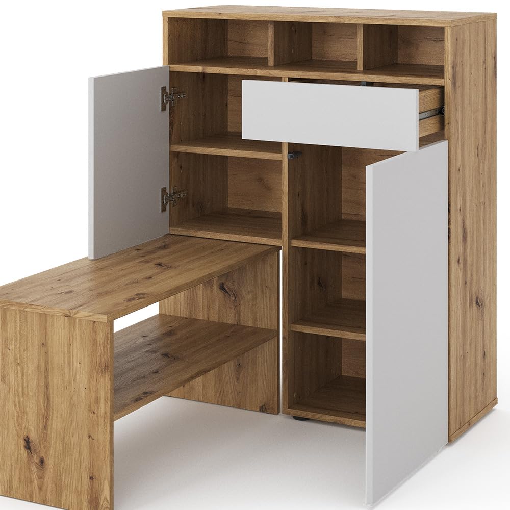 Vicco Schuhschrank Selena, Braun, 124.5 x 102 cm | mit Sitzfläche und variablen Ablageflächen
