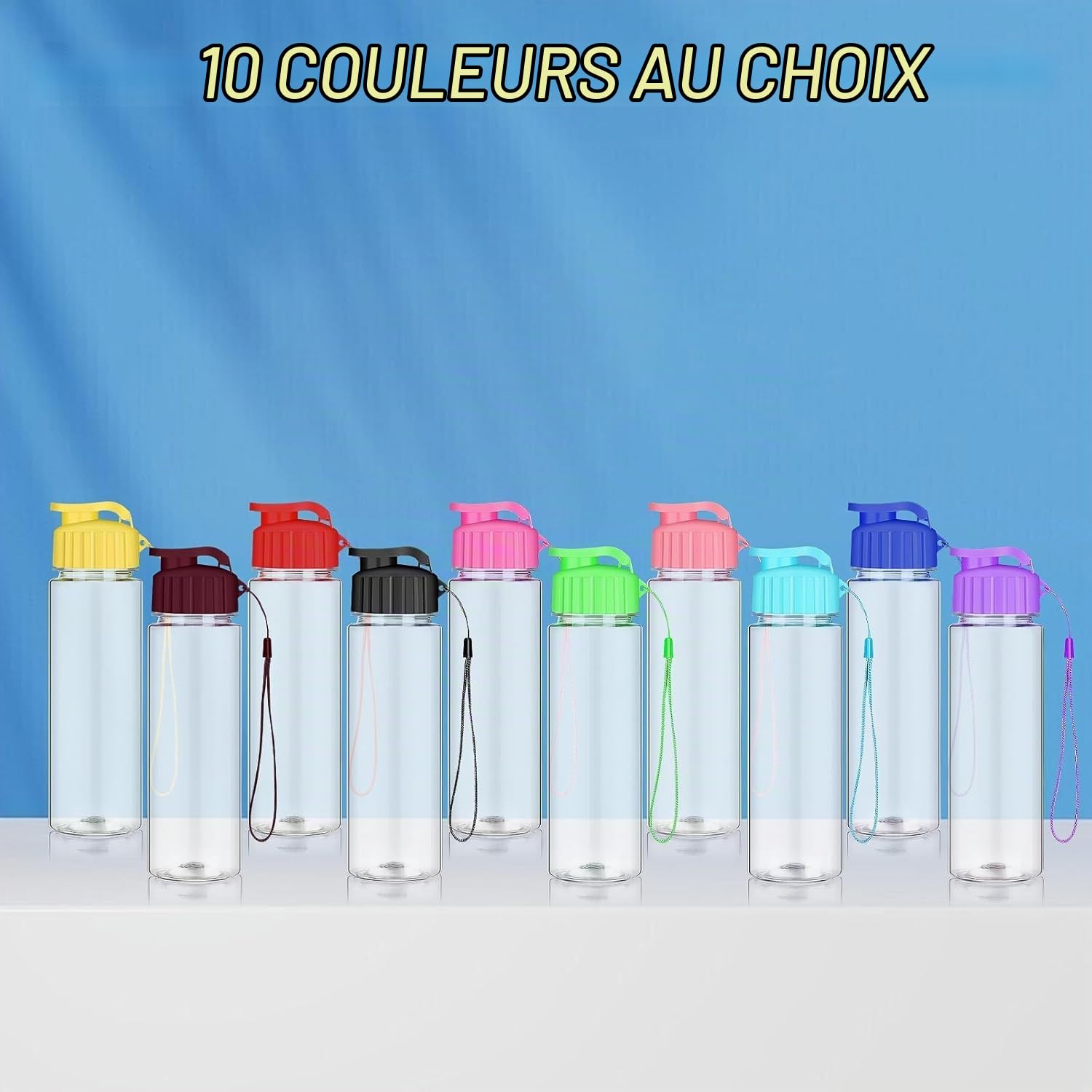 MSYU Lot de 20 bouteilles d'eau en plastique avec poignée - Légères et étanches - Pour adultes - 500 ml - Multicolore